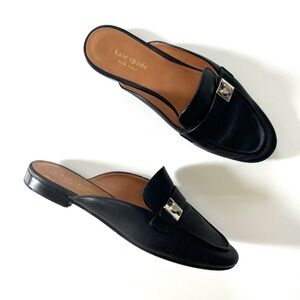 Kate Spade Black Genuine Leather Catroux Slide Mule Flats